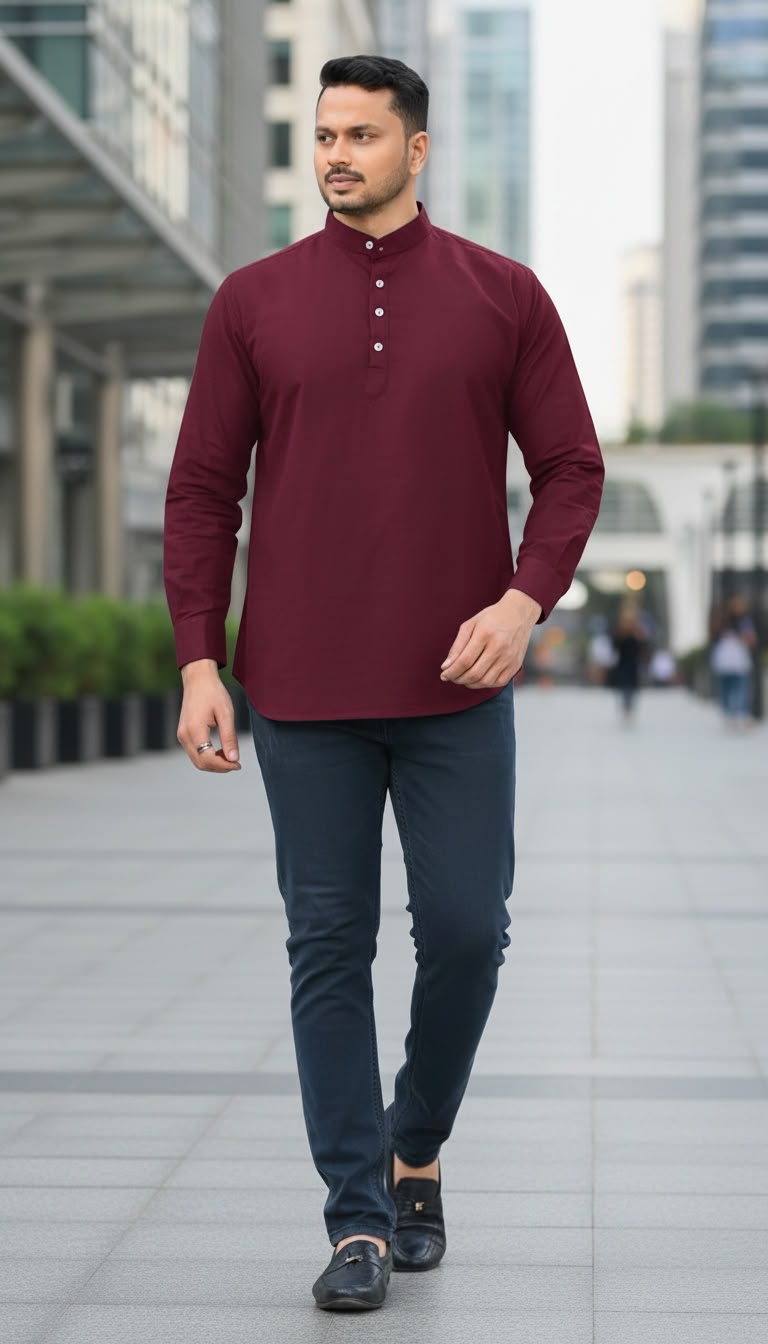 SKYREX MENS MAHROON COTTAN KURTA SHIRT